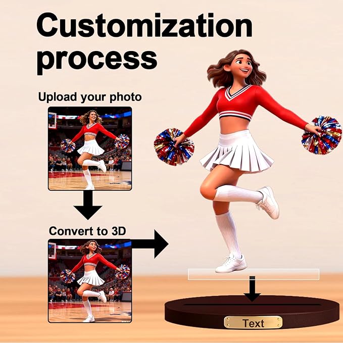 Personalized Cheerleading Team 3D Cartoon Photo Style Desktop Decoration,Cartoon Figurine From Cheerleader'S Photo,Office And Bedside Table Decoration For Fitness Dance Enthusiasts (Cheerleader cartoon)