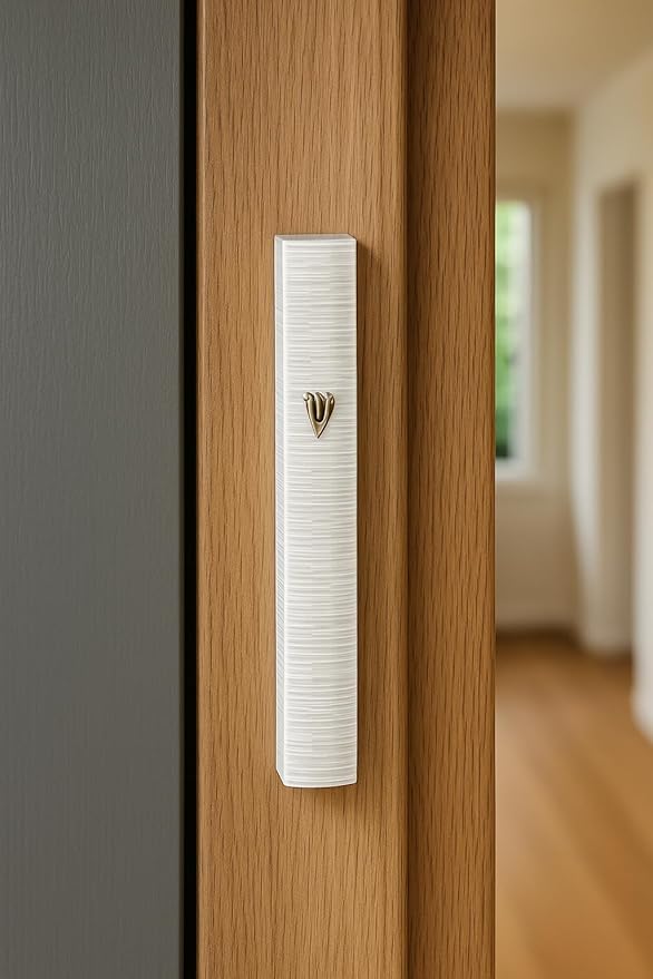 My Daily Styles Aluminum Mezuzah Case, Striped Modern Design, Indoor Outdoor, 5 Inch, Weather Proof (White)
