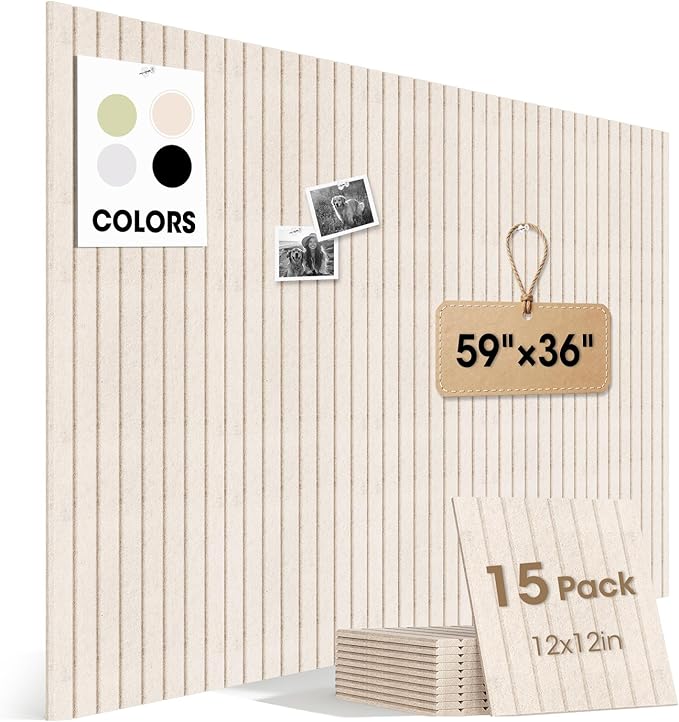 Large Cork Board for Walls 59" x 36",15 Pack 12"X12"Felt Bulletin Board Tiles with 120 Adhesive Tabs,Cork Board Alternative for Office Decor, Push Pin Board Wall Organizer-Oatmeal