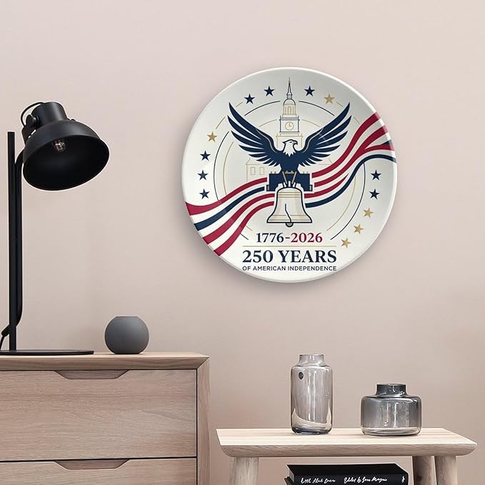 250th Anniversary Decorative Plates 10 Inch Patriotic Decorations Eagle Liberty Bell Commemorative Plates with Stand Memorial Day 4th of July Veterans Day Home & Office