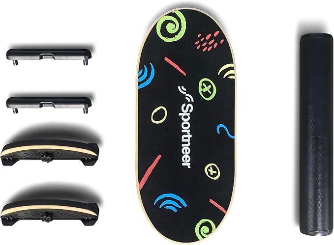 Sportneer Balance Board Kids Wooden Wobble Board for Kids, Safe and Sturdy Balance Trainer, Kids Balance Board for 3-5 6-12 (With Semi-circular Wobble Blocks)