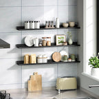 HOOBRO Floating Shelves, Wall Shelf Set of 3, 35.4 Inches Hanging Shelf with Raised Edge and Invisible Brackets, for Bathroom, Bedroom, Kitchen, Office, Living Room Decor, Black BK90BJ01