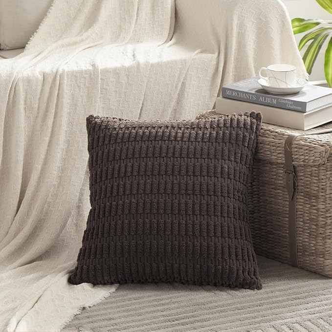 Fancy Homi 4 Packs Decorative Throw Pillow Covers for Living Room Couch Bed, Modern Farmhouse Boho Home Décor Accent Cushion Case, 22" x 22", Dark Brown