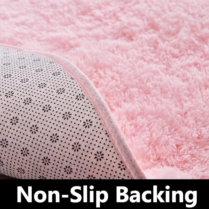 FJZFING Pink Round Rug Ultra-Soft Plush Modern 6x6 Circle Area Rug for Kid's Bedroom, Fluffy Shag Circular Rug for Nursery Room, Non-Slip Home Decor Cute Pink Carpet for Teen's Room