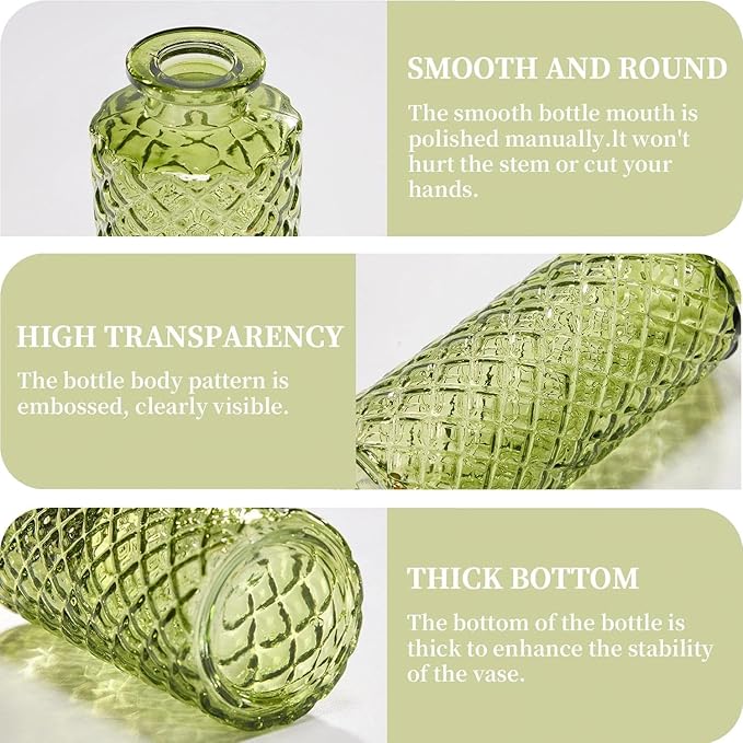 Mini Bud Vases Centerpieces for Tables,Clear Bud Vases for Flowers,Small Flower Vases Suitable for Birthday Party,Anniversary,Wedding Reception,Baby Shower (Green, 12PCS)
