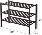 3 Tier Bamboo Shoe Rack for Closet Free Standing Wood Shoe Shelf for Entryway Small Space Stackable 27"x11"x20" (Brown)