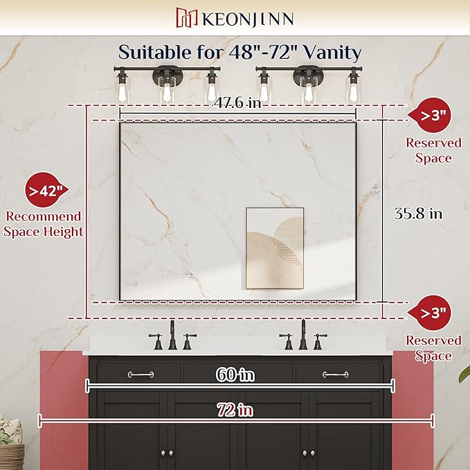 Keonjinn Gold Bathroom Mirror 48 x 36 Inch, Brushed Gold Metal Framed Mirror, Rectangular Square Corner Large Vanity Mirrors for Wall, Oversized Rectangle Mirrors for Over Sink