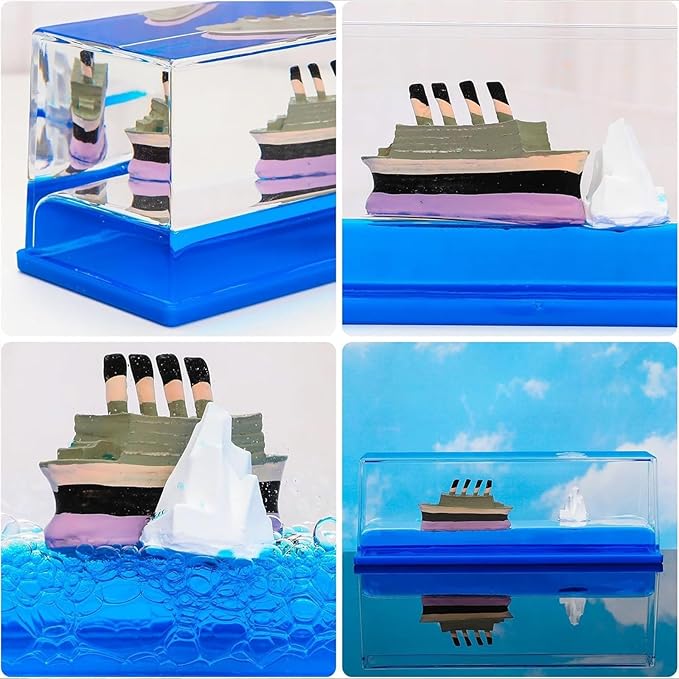 Unsinkable Titanic Cruise Ship in a Bottle, Cruise in Ocean Wave Desk Decor, Cool Mini Liquid Ship Best for Room Decoration, Desk Toy & Titanic Gifts (F)