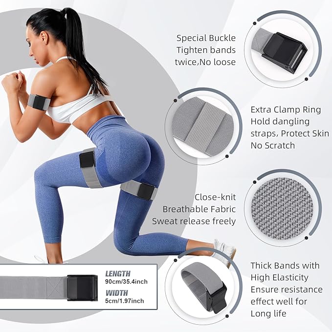 Booty Bands, Blood Flow Restriction Bands for Women/Men, Adjustable BFR Training Bands for Glutes & Hip Building, Occlusion Resistance Bands
