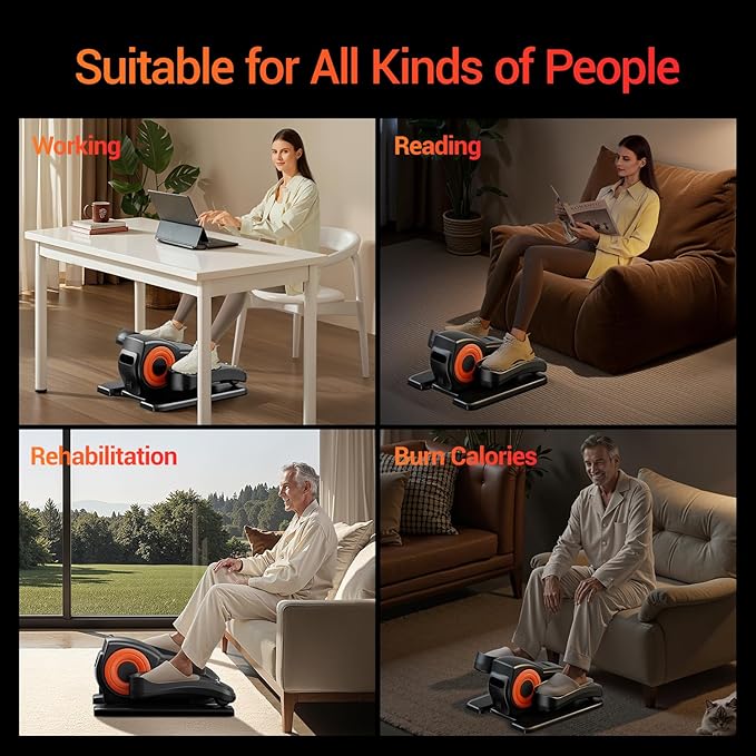 Under Desk Elliptical Machine, Elliptical Exercise Machines as Seen on TV with Remote, Electric Seated Eclipse Foot Pedal Peddler Sitting for Senior,12 Speeds Modes, Fully Assembled for Home Office