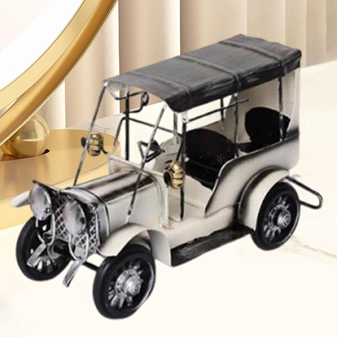 Vintage Design Car Model Home Decor Photo Prop Desktop Ornament Iron Decoration Automobile Figurine Collectible for Farmhouse, White