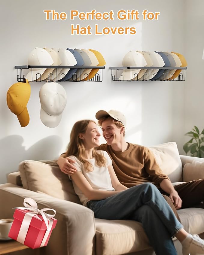4 Pack Hat Rack for Wall Holds 112 Caps Hat Organizer for Wall Mounted Hat Holder on Wall Hat Organizer for Baseball Caps Hat Storage for Baseball Hats Closet Bedroom Kitchen Bathroom Black