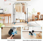 Double Clothing Rack, 130LB Capacity Heavy Duty Garment Rack with Wheels and Bottom Shelf, 55.51 Inch Long Rolling Clothes Racks for Hanging Clothes, Black