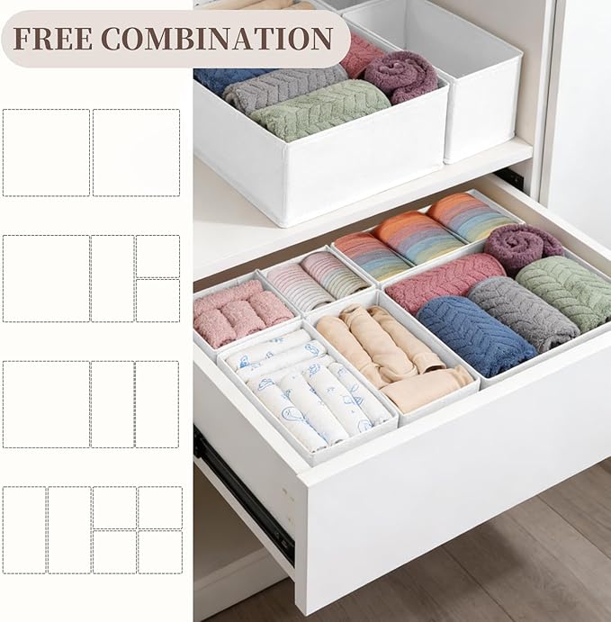 Drawer Organizer Clothes, 16 Pack Dresser Organizer Bins, Foldable Closet Organizers and Storage Fabric Dresser Bins, Shallow Drawer Dividers for Clothing, Underwears, Socks, Tie