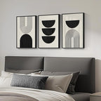 Framed Boho Black and White Abstract Wall Art, 3 Piece Modern Beige Canvas Prints Paintings Artwork for Walls, Black Geometric Pictures for Living Room Bedroom Hallway Office Wall Decor 16x24 In