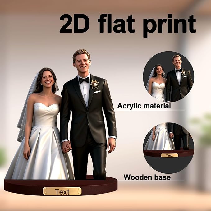 Personalized 3D Cartoon Wedding Photo Desktop Display Custom Newlyweds Anniversary Desk Ornament Bedside Table Decoration Gift'S For The Groom Bride Son And Daughter (Wedding cartoon)