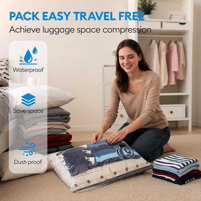 13 Pack Vacuum Seal Bags for Clothing Travel with Electric Pump, Space Saver Vacuum Storage Bags Sealed, Compression Packing Bags for Luggage, Blankets Clothes, Comforter (2 Jumbo+3 L+3 M+5 S)