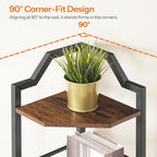 HOOBRO Narrow Corner Shelf Stand, 5-Tier Corner Shelf, 63” Tall Multipurpose Corner Bookshelf, Standing Display Shelf Plant Stand, for Living Room, Study, Kitchen, Rustic Brown and Black BF100CJ01