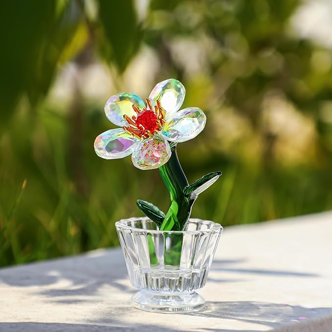 Crystal Peach Blossom Mini Ornament Figurine 2.9 * 1.5in Glass Flower Decoration for Home Office for Mom