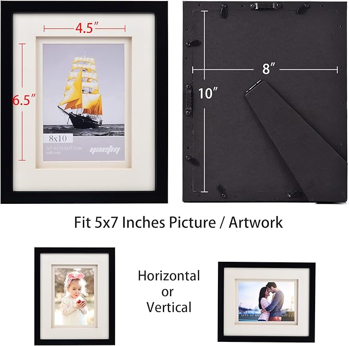 Yaetm 8x10 Double Floating Mat Picture Frame Set of 2, Display Picture 5x7 with Ivory Double Mat, Polished High Definition Real Glass, Tabletop & Wall Mounting Photo Frames, White