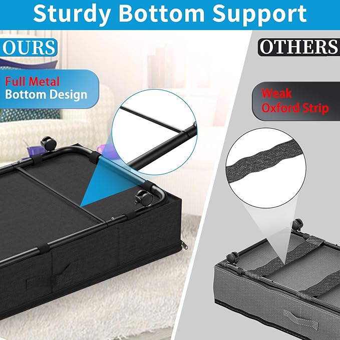 Under Bed Storage with Wheels & Lid, 2PCS Underbed Storage Container, 29.5 x 15.7 x 8.7 in Tall, Blankets Clothes Comforters Shoe Storage Bag Drawers, Rolling Zippered Organizer Bin -Black