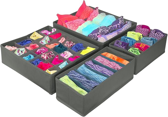 Sorbus® Set of 4 Foldable Drawer Dividers, Storage Boxes, Closet Organizers, Under Bed Organizer (Gray)
