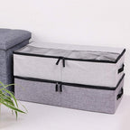 AARAINBOW Foldable Under Bed Clothes Organizer with Lid, Underbed Storage Container with Adjustable Dividers, Clear Window, Gray