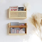 FIRADE Wall-Mounted Magazine Holder With PU Leather Strap,Wood Magazine rack,File Organizer For Entryway, Office,Living Room, Waiting Room, Kids’ room,2 Pack (17.3" x 3.5" x 10.6 ")