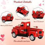 Youeon Farmhouse Red Truck Decor, 7x3.1x3.5 Inch Vintage Metal Pickup Truck Valentine Ornament Gift, Rustic Table Centerpiece, Small Garden Planter Truck Decoration