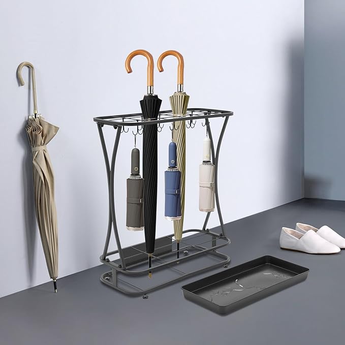 Umbrella Holder with Removable Drip Tray - Umbrellas Stand Cane Walking Stick Holder, Entryway Decorative Metal Freestanding Rack Organizer for Home Office Office Hotel Entry Hallway