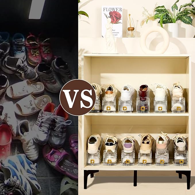 Shoe Slots Organizer for Closet, 16 Pack Shoe Stacker Organizer, Shoe Storage Space Savers 50%, 3 Levels Adjustable Shoe Racks for Closet Organization