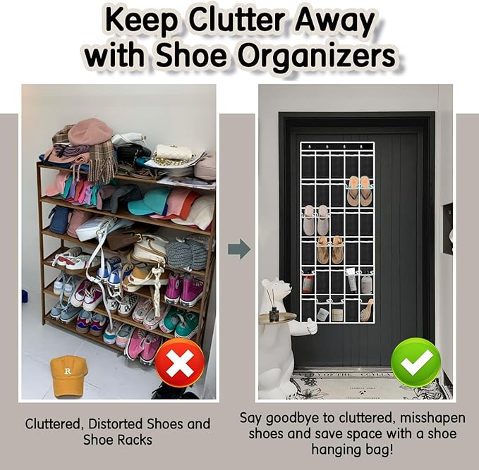Over the Door Shoe Organizer with 30 Breathable Mesh Pockets - Large Capacity Closet Storage for Men & Women, Hanging Shoe Rack Organizer (Black, 30-Pocket)