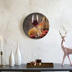 WineDecorative Ceramic Plates, 10 Inch, Cheese Grapes and Wineort Round Display Plate, Hanging Decorative Plate with Display Stand, for Kitchen Living Room Office Countertop Decor