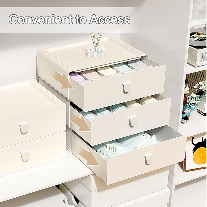 Underwear Organizer Drawer, 10 Cells Plastic Panties Drawer, Stackable Closet Organizer, Storage Box for Bras, Socks, Snacks, Beige