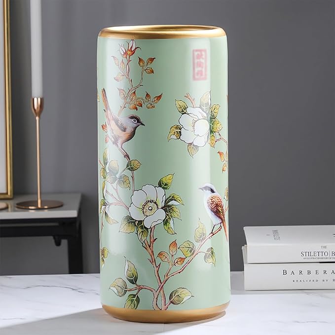 Ceramic Umbrella Stand Living Room Floor-Standing Freestanding Cane Chinese Umbrella Stand Multifunctional Painted Porcelain Vintage Ceramics Flower Vases for Home Office Entrance Indoor(B)