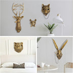 GUASDIE Animal Heads Wall Decor, Gold Faux Deer Head Mount, Animal Sculptures Wall Decor, Vintage Resin Hanging Decoration for Living Room Bedroom Kitchen Office Gift,5pcs