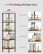 Tajsoon Corner Shelf Stand, 5 Tier Industrial Corner Shelves, Multipurpose Standing Display Shelf, Corner Shelving Unit for Bedroom, Living Room, Office, Kitchen, Rustic Brown