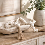 OMISHE 76" Long Extra Large Wood Bead Garland with 1.6" Diameter Wooden Beads and Tassels, Rustic Farmhouse Country Decorative Beads for Home Tiered Tray Decor, White