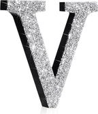 Qunclay 5.7" Silver Crystal Diamond Bling Letters Crushed Diamond Decoration Wooden Glitter Letter with Screw and Hooks Rhinestone Gift for Wedding Y2k Mcbling Bedroom Wall Decor (Letter V)