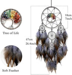 Grey Large Dream Catcher Wall Decor Crystal Tree of Life Dream Catchers Handmade Feather Dreamcatcher Wall Hanging Ornament for Bedroom Living Room Home Decor