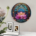 Decorative Plates, Moroccan Water Lily Stained Glass Print Ceramic Dinner Plate Home Wobble-Plate with Display Stand, Wall Hanging Decor for Kitchen Household 8 Inch, Gifts for Lotus Lover