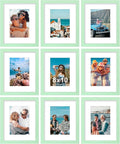 Vittanly 8x10 Picture Frames Set of 9, Shatter Resistant Plexiglass, Display 5x7 Pictures with Mat or 8x10 without Mat, Photo Frames for Wall or Tabletop, Engineered Wood, Light Green
