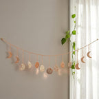 opulinea Moon Phase Garland Rose Gold Hammered Metal - Celestial Boho Wall Hanging Decor Moon Phases Ornament for Bedroom Aesthetic Above Bed Living Room Home Decor