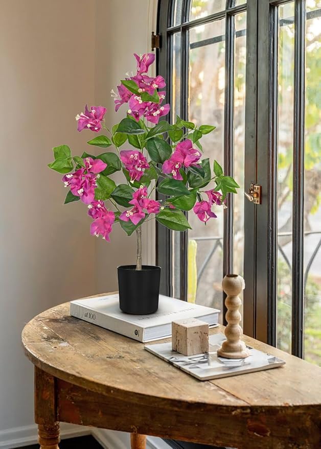 Fake Plants Bougainvillea Artificial Flowers, Fake Flowers Faux Trees Indoor 25.5", Artificial Bougainvillea Plants with Purple Faux Flower for Home, Living Room, Bedroom, Kitchen, Dining Room Decor