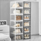 Attelite Upgrade 12pack Shoe Box Storage Containers,Thicken Sturdy Clear Stackable Plastic Shoe Organizer Box with Magnetic Door, X-Large Drop Front Shoe Box