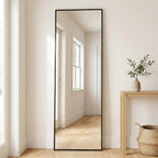 BEAUTYPEAK Full Length Mirror, 58"x14" Standing Hanging or Leaning Against Wall Floor Mirrors Body Dressing Wall-Mounted for Living Room, Bedroom with Aluminum Alloy Thin Frame, Black