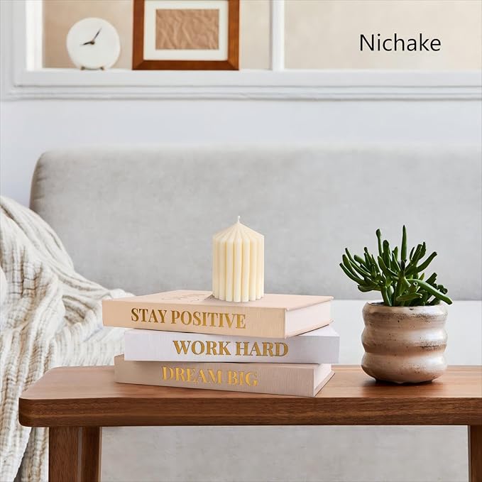 Set of 3 Linen Covered Decorative Books for Home Office Decor-Gold Foil Stamping Decor Books,Motivational Office Decor for Women Men Neutral Book Decor for Coffee Tables and Book Shelf