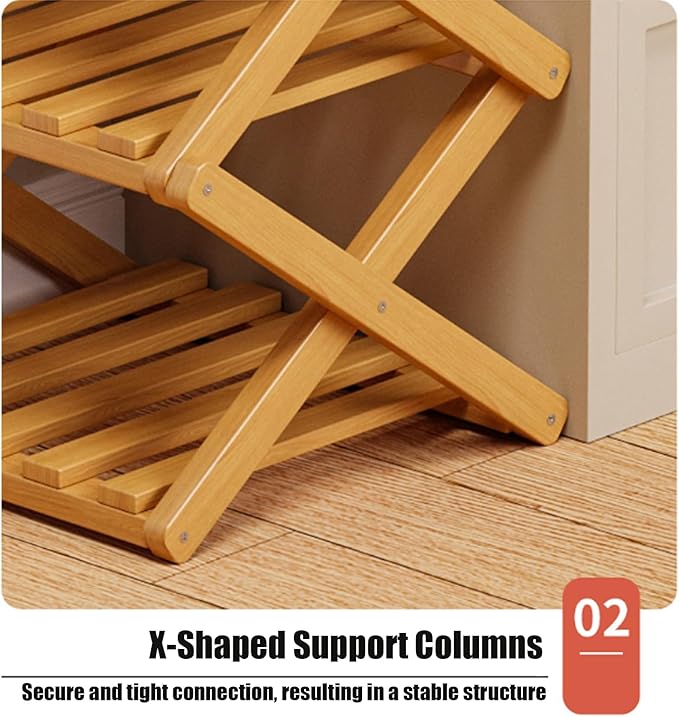 9 Tier Bamboo Shoe Rack, Foldable Shoe Rack, Shoe Rack, Ertical Shoe Organizer for Small Spaces, No Assembly Narrow Shoe Shelf for Entryway Closet Dorm (Yellow, 8 Layers)