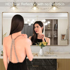 LOAAO 72”X36” Gold Bathroom Mirror, Rounded Rectangle Gold Frame Mirror, Brushed Gold Bathroom Vanity Mirror Wall-Mounted, Anti-Rust, Tempered Glass, Hangs Horizontally or Vertically