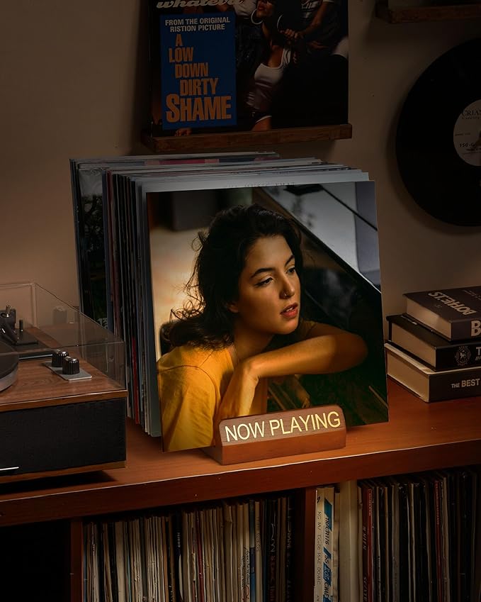 Vinyl Record Storage, 50 LPs Now Playing Record Holder, Wood Vinyl Album Storage Rack for LP Records/Magazines/Music Lovers